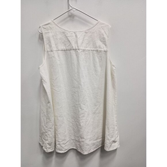 Woman Within Womens Sleeveles Top 1X White Linen Blend Button Up Lagenlook - Picture 6 of 7